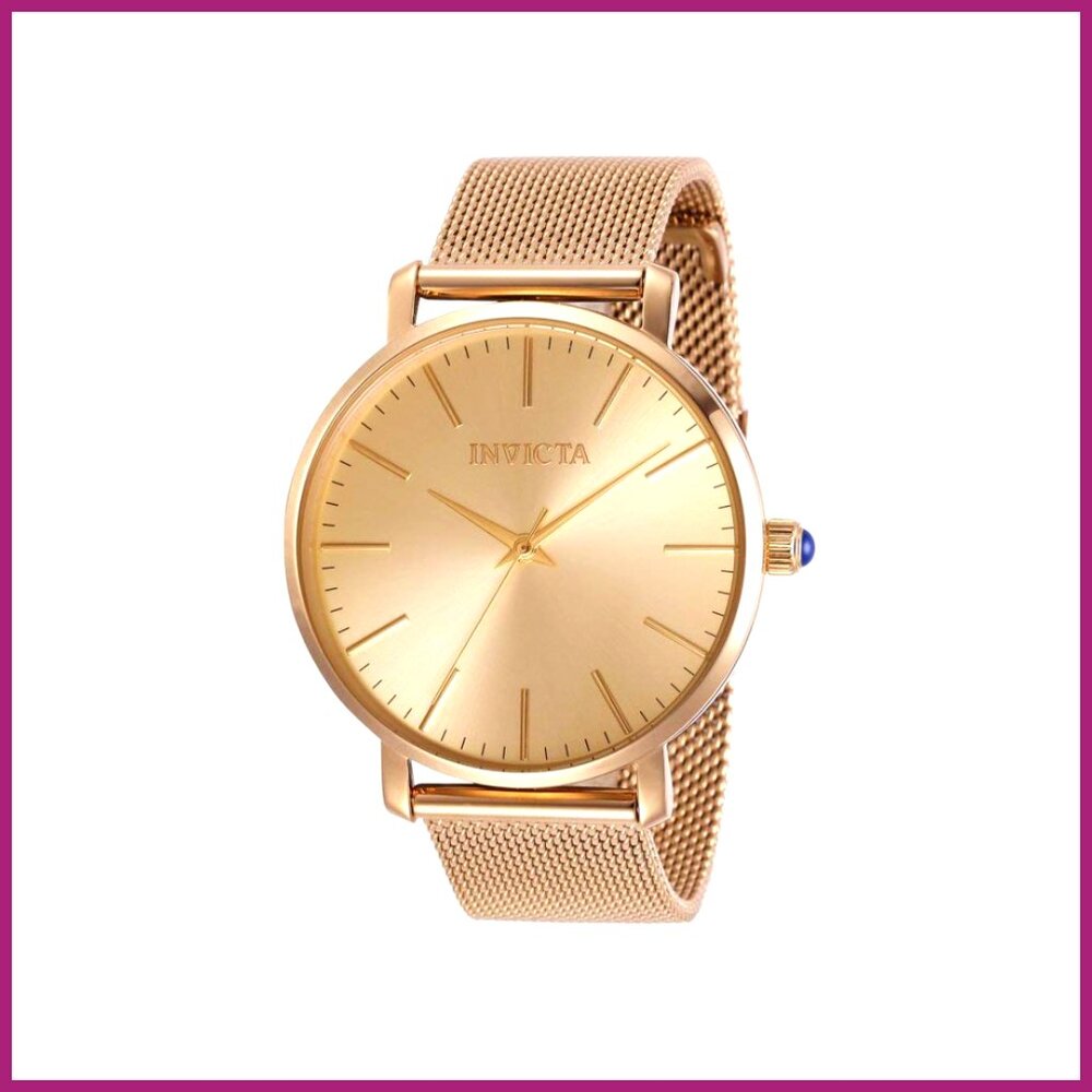 Rose Gold Tone Stainless Steel Quartz Watch with Flame Fusion Crystal